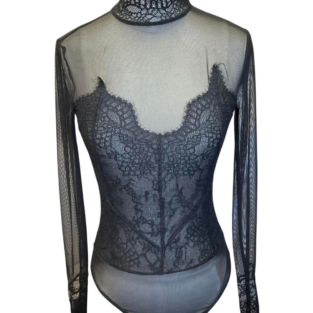 Black mesh lace long sleeve